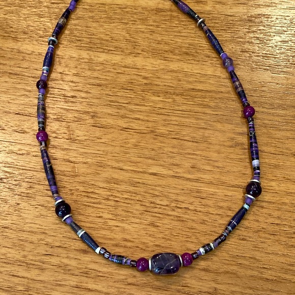 Stone Necklace. Amethyst, glass, seed and tube beads. Fish Hook clasp. - Picture 15 of 16
